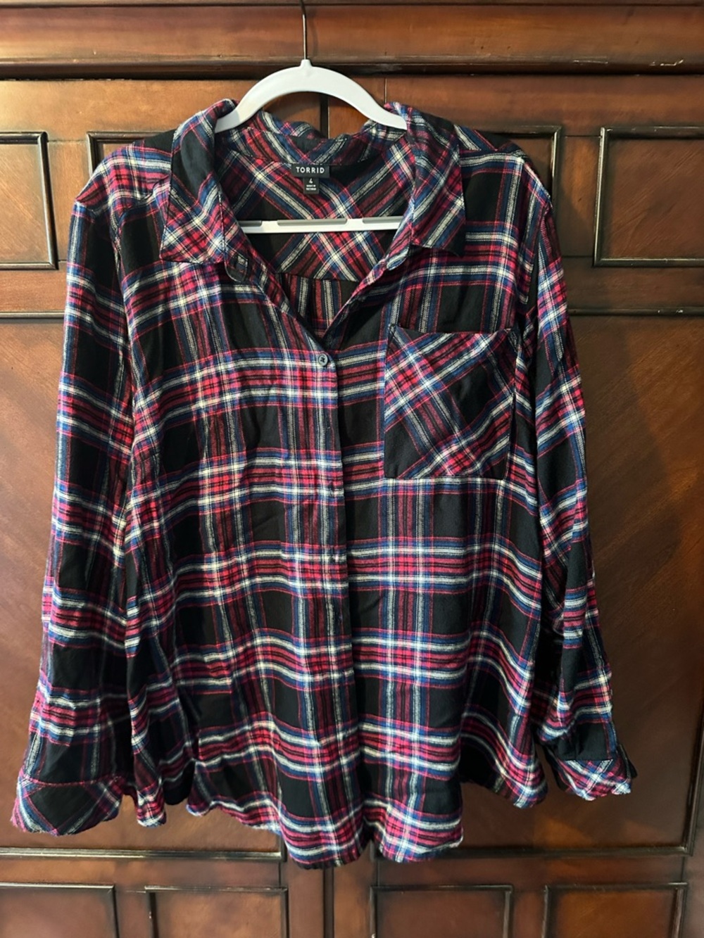 Torrid Black, Pink & Blue Plaid Button-Up Shirt